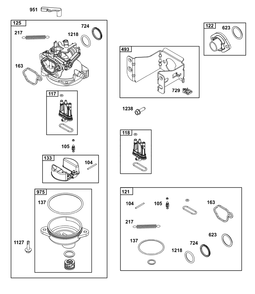 Carburetor Group Diagram and Parts List for 125P02-0087-F1 100000 - 19Z999 Briggs and Stratton Engine